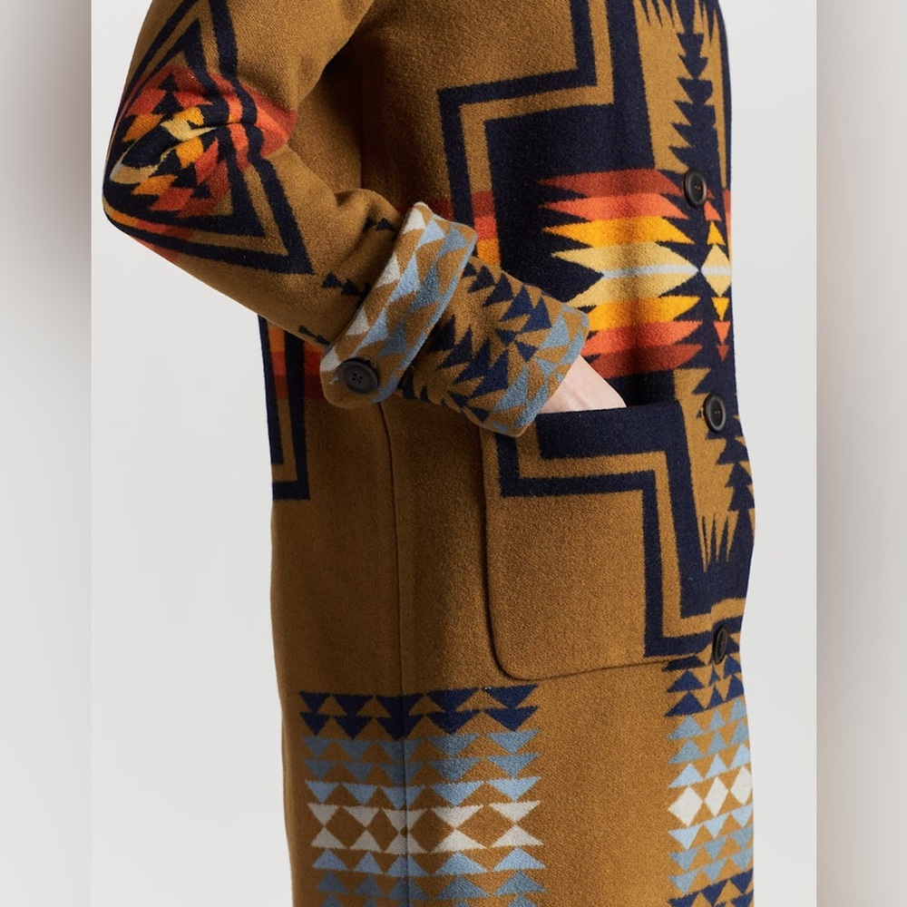 Pendleton Brown Geometric Patterned Long Coat - Picture 6 of 12